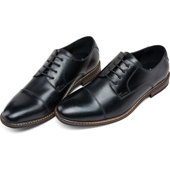 Men's Black Classic Lace-up Cushioned Cap-Toe Formal  Oxford/Derby Dress Shoes - Picture 1 of 9